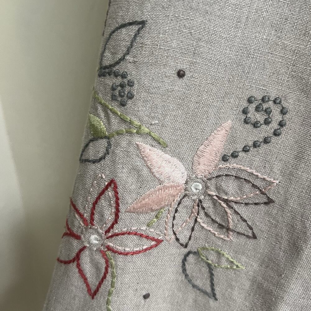 J. Jill Embroidered Floral Linen Wide Leg Pants Size 8 Petite Tan Pull On Beach - Picture 7 of 11